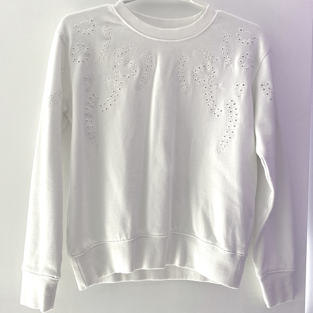 White Crew Neck Sweater w/ Embroidered Detailing